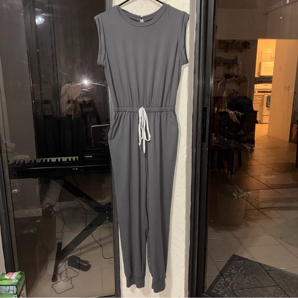 SHEIN Pants - SHEIN Gray Sleeveless Drawstring Jumpsuit